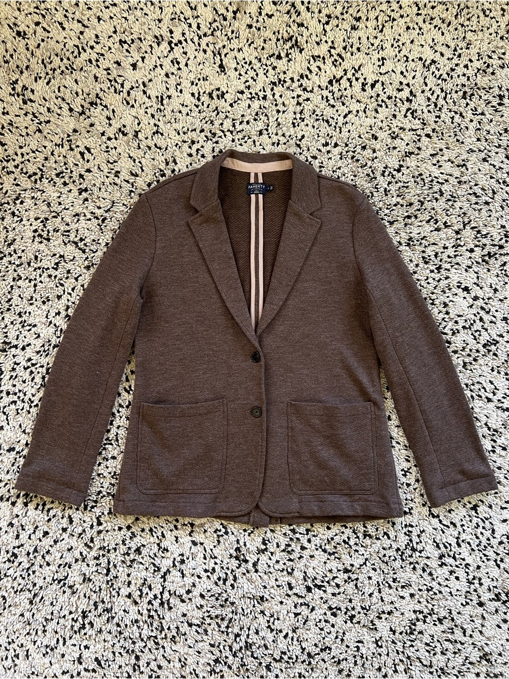 Faherty Inlet Knit Blazer Sweater Deep Brown Heather Quiet Luxury Women’s Large